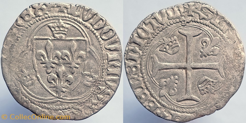 LOUIS XI Blanc à la couronne 2ème émission (4 janvier 1474) Lyon monnaies europe medievale france royales louis xi blanc a la couronne 2eme emission 4 janvier 1474 lyon