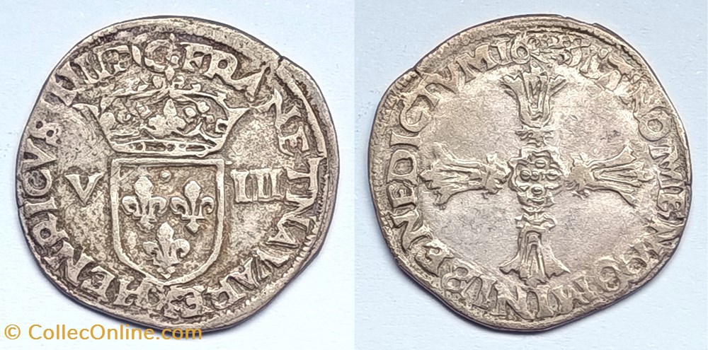 HENRI IV Huitième d'écu 2ème type Atelier indéterminé monnaies europe medievale france royales henri iv huitieme ecu 2eme type atelier indetermine