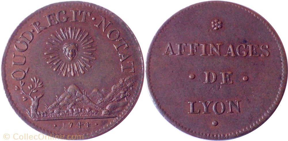 1744 Affinages de Lyon. monnaie jeton mereaux france 1744 affinages de lyon