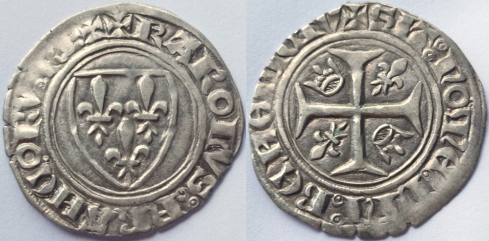 CHARLES VI Blanc guenar 2ème émission Mâcon (11 septembre 1389) monnaies europe medievale france royales charles vi blanc guenar 2eme emission macon 11 septembre 1389