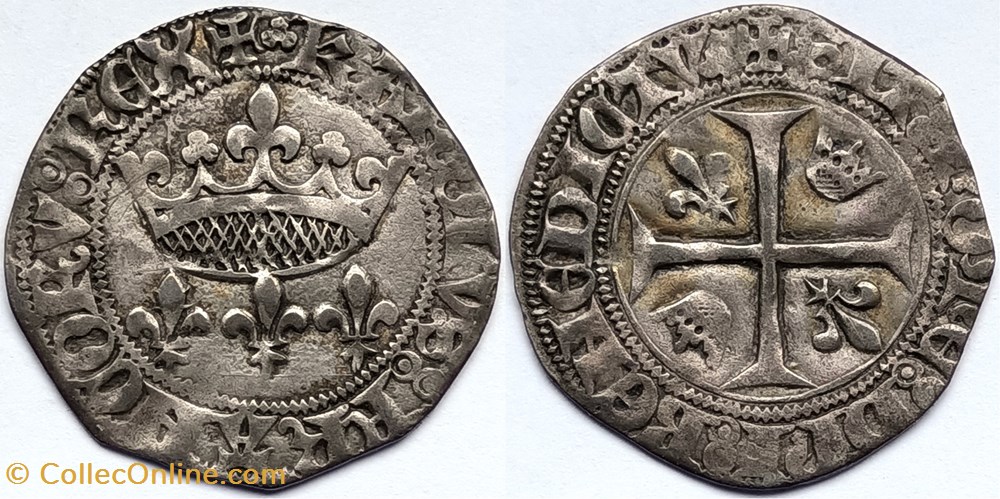 CHARLES VII Blanc aux lis accotés (9 octobre 1429), Lyon monnaies europe medievale france royales charles vii blanc aux lis accotes 9 octobre 1429 lyon