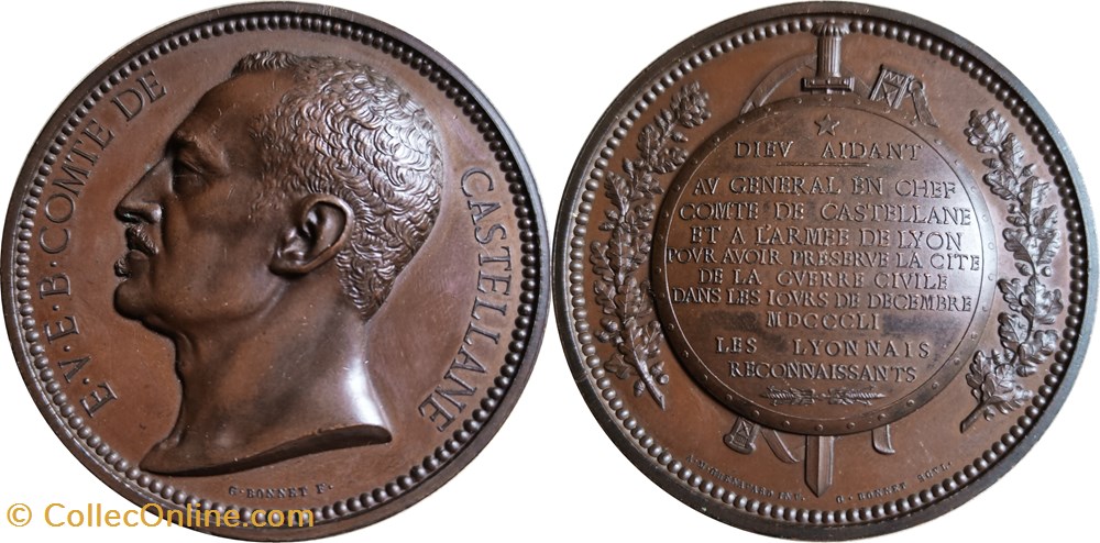 medailles france 1851 comte de castellane par bonnet les lyonnais reconnaissants