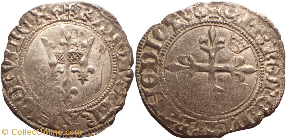 Dauphin CHARLES, au nom de CHARLES VI, Florette 9ème émission (5 août 1420), Lyon monnaies europe medievale france royales dauphin charles au nom de charles vi florette 9eme emission 5 aout 1420 lyon