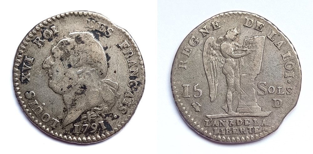 CST - 15 sols 1791 D type FRANCAIS monnaies cst 15 sols 1791 d type francais