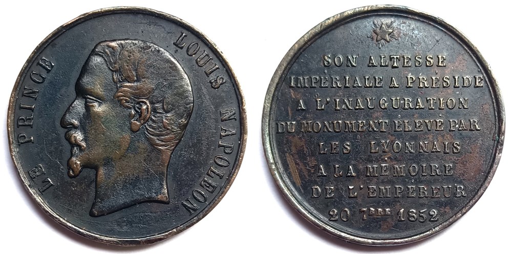 medailles france 1852 medaille inauguration statue empereur a lyon le 20 septembre