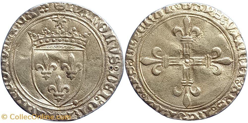 CHARLES VIII Ecu d'or au soleil 1ère émission (11 septembre 1483) Lyon monnaies europe medievale france royales charles viii ecu or au soleil 1ere emission 11 septembre 1483 lyon
