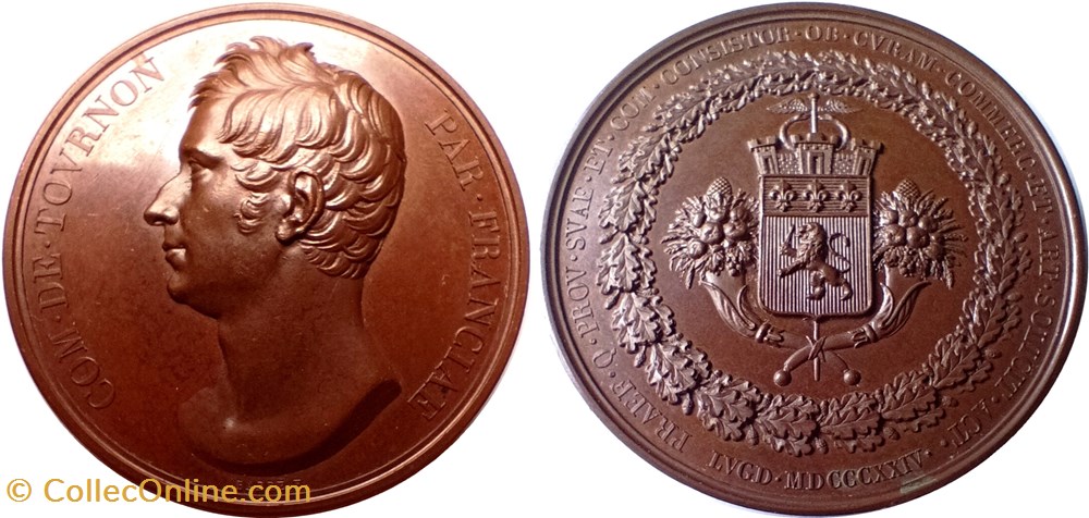medailles france 1824 comte de tournon prefet de lyon 51 mm