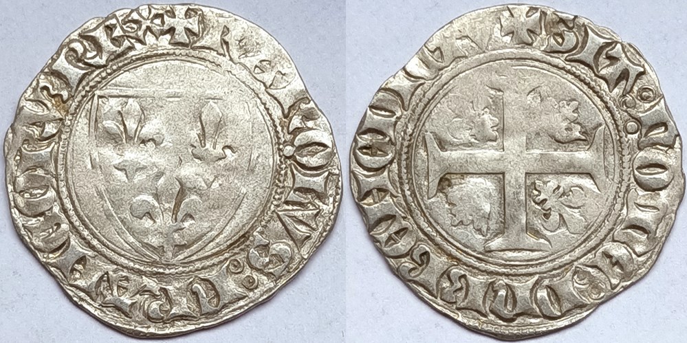 CHARLES VI Guénar à l'O long 2è ém. Montpellier (11/09/1389) monnaies europe medievale france royales charles vi guenar a o long 2e em montpellier 11 09 1389