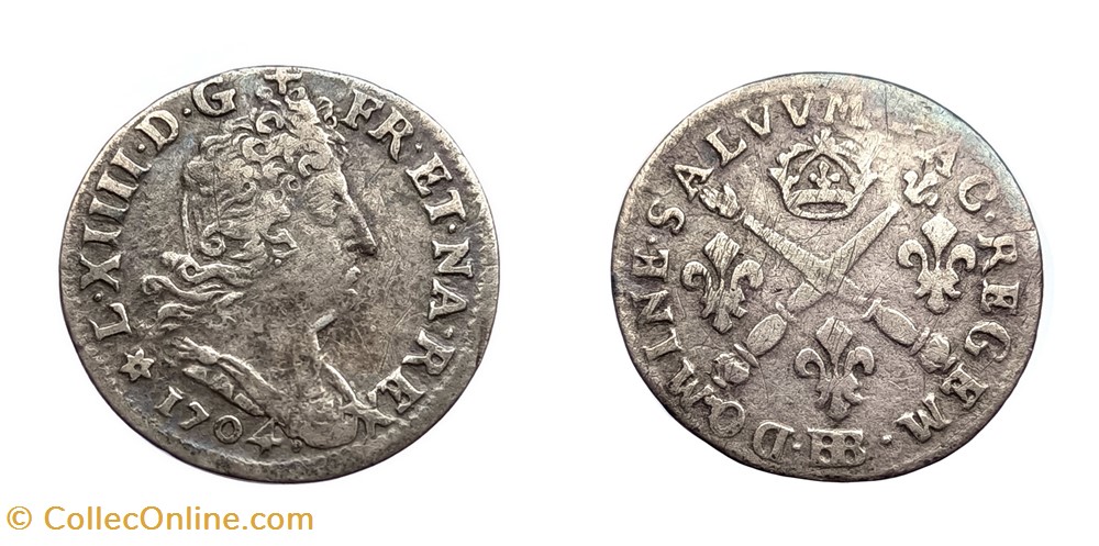 monnaies europe medievale france royales louis xiv cinq sols six deniers alsace aux insignes 1704 strasbourg