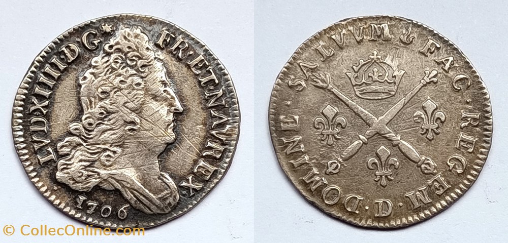 LOUIS XIV Dix sols aux insignes 1706 Lyon monnaies europe medievale france royales louis xiv dix sols aux insignes 1706 lyon