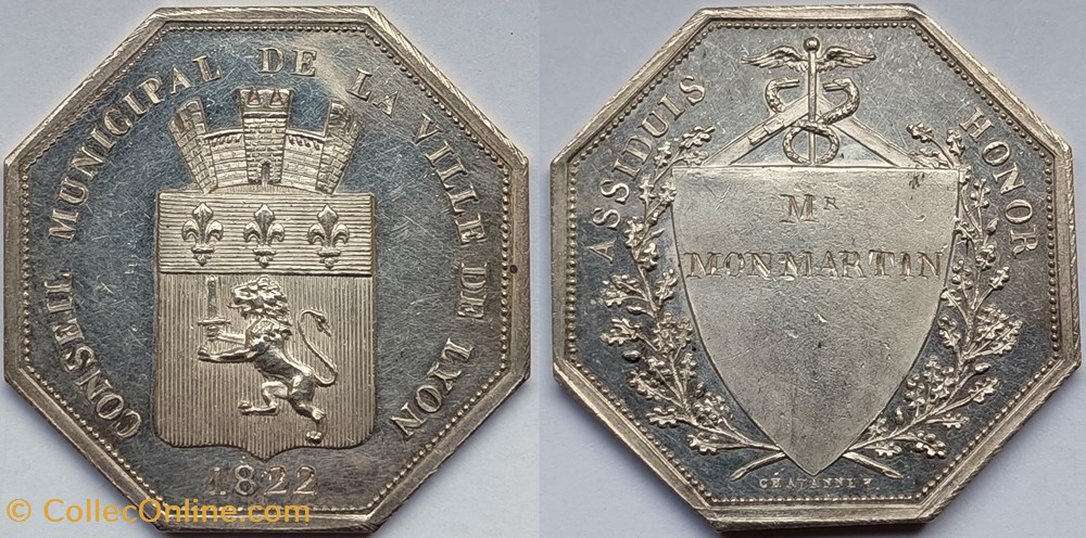 1822 Conseil municipal de la Ville de Lyon, attribué à Mr MONMARTIN monnaies paranumismatique jetons poids 1822 conseil municipal de la ville de lyon attribue a mr monmartin
