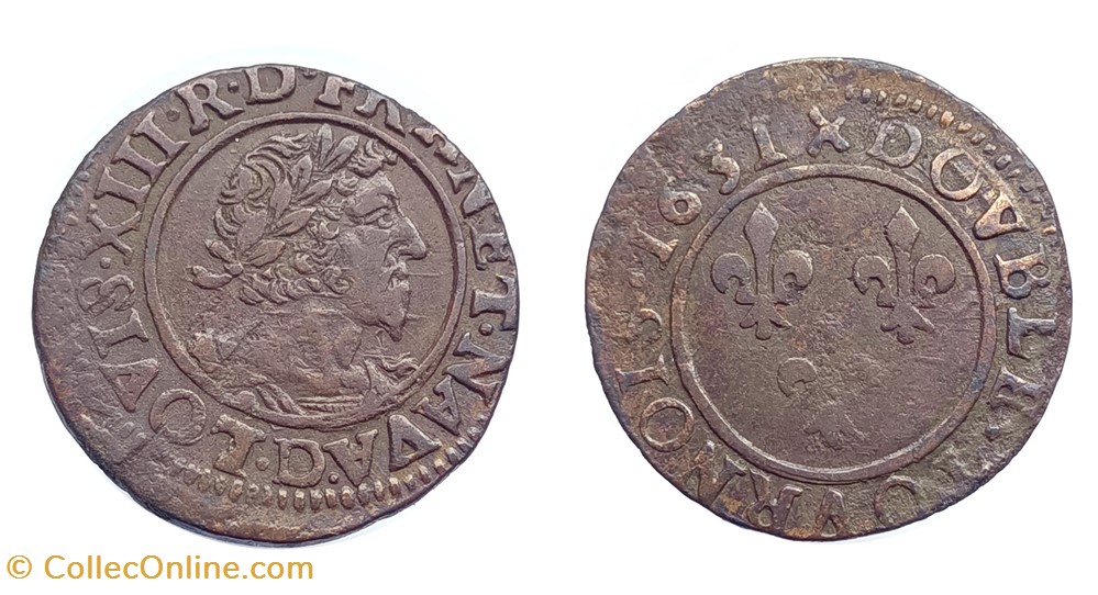 LOUIS XIII Double tournois 1631 Lyon monnaies europe medievale a france royales louis xiii double tournois 1631 lyon