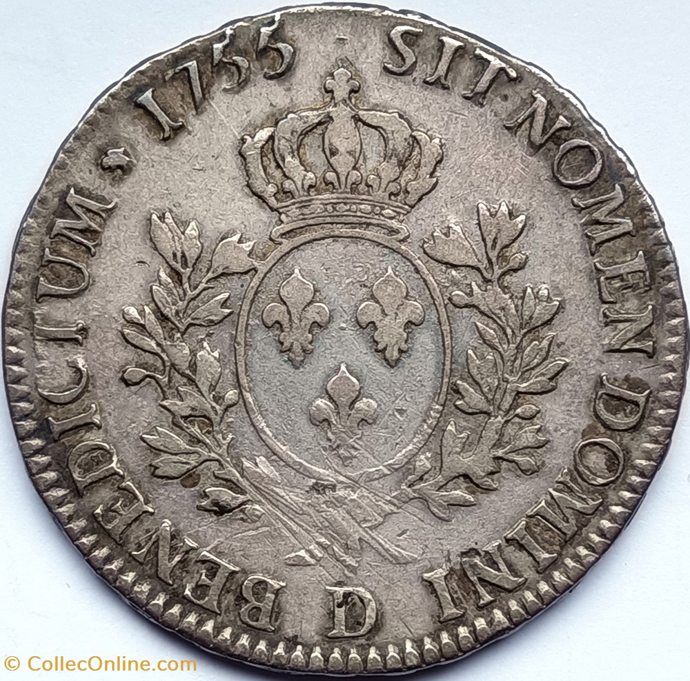 monnaies europe medievale france royales louis xv ecu au bandeau 1755 lyon