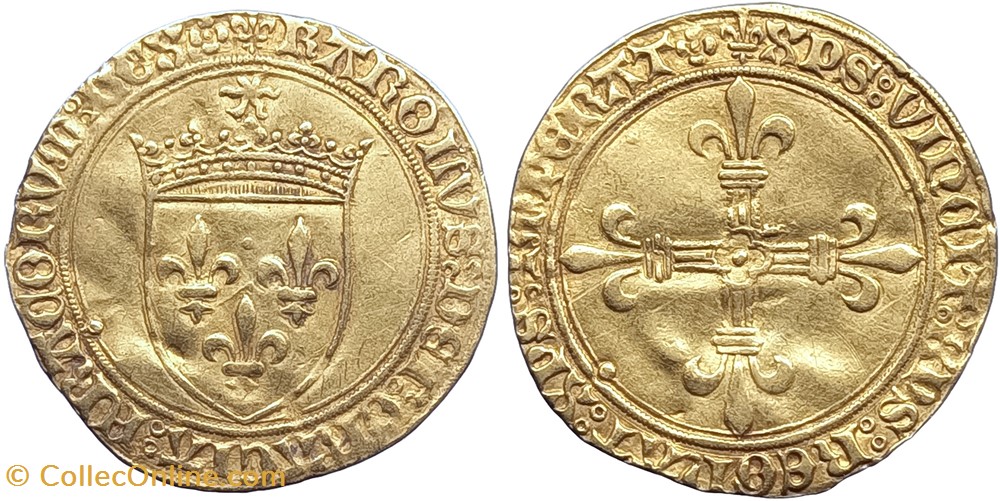 CHARLES VIII écu d'or seconde émission (8 juillet 1494) Saint-Lô monnaies europe medievale france royales charles viii ecu or seconde emission 8 juillet 1494 saint lo