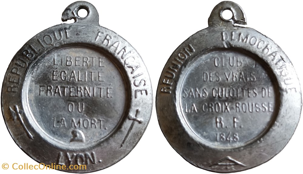 medailles france revolution 1848 club des vrais sans culottes de la croix rousse
