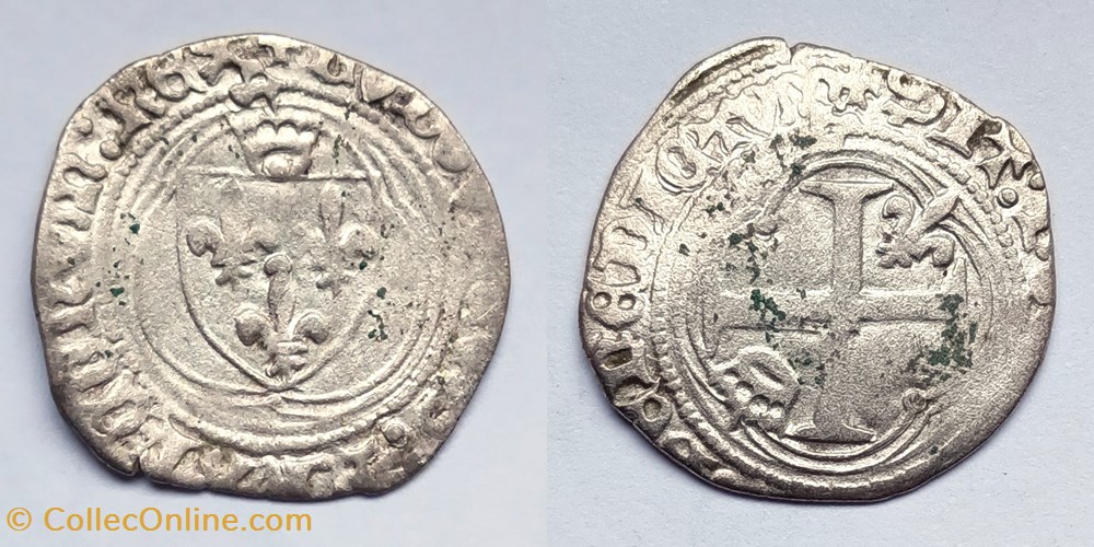 LOUIS XI Petit blanc à la couronne 2ème émission (4 janvier 1474), Lyon monnaies europe medievale france royales louis xi petit blanc a la couronne 2eme emission 4 janvier 1474 lyon