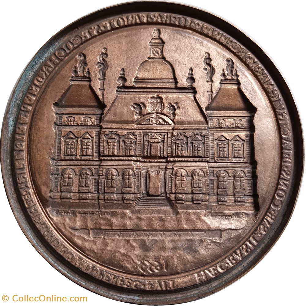 1655 (R) Médaille de l'hotel de Ville de Lyon par Hendricy, moule de coulée en cuivre medailles france 1655 r medaille de hotel de ville de lyon par hendricy moule de coulee en cuivre