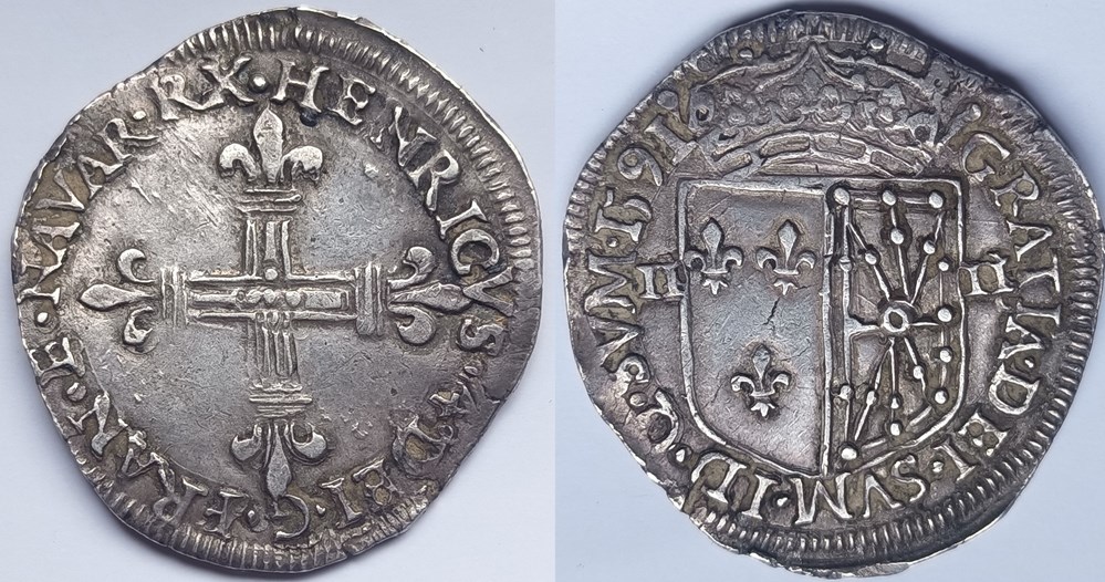 monnaies europe medievale france royales henri iv quart ecu de navarre 1591 saint palais