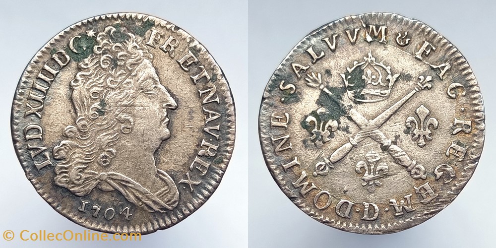 LOUIS XIV Dix sols aux insignes 1704 Lyon monnaies europe medievale france royales louis xiv dix sols aux insignes 1704 lyon