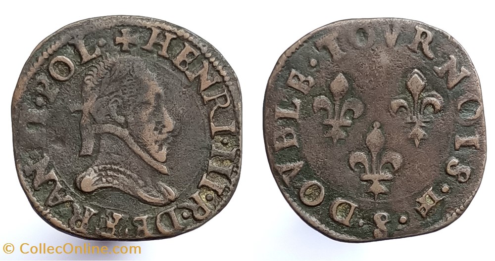 HENRI III Double tournois Troyes (non daté) monnaies europe medievale france royales henri iii double tournois troyes non date
