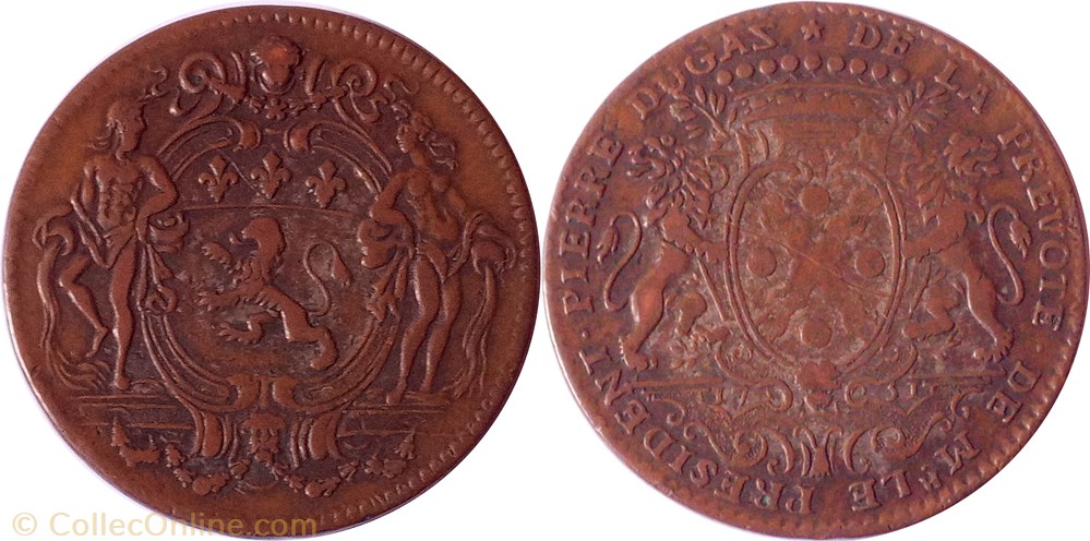 1751 Pierre Dugas, Prévôt des marchands, Cuivre argenté monnaies paranumismatique jetons poids 1751 pierre dugas prevot des marchands cuivre argente