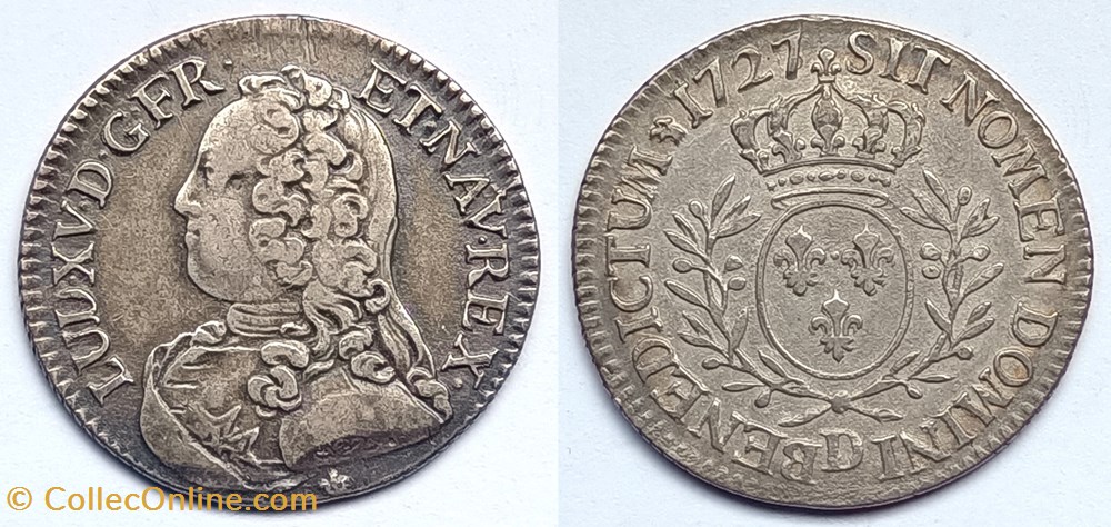 LOUIS XV Cinquième d'écu aux branches d'olivier 1727 Lyon monnaies europe medievale france royales louis xv cinquieme ecu aux branches olivier 1727 lyon