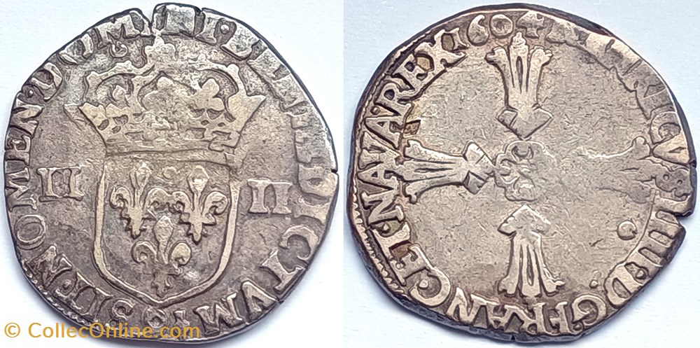 monnaies europe medievale france royales henri iv quart ecu croix de face 1604 rennes