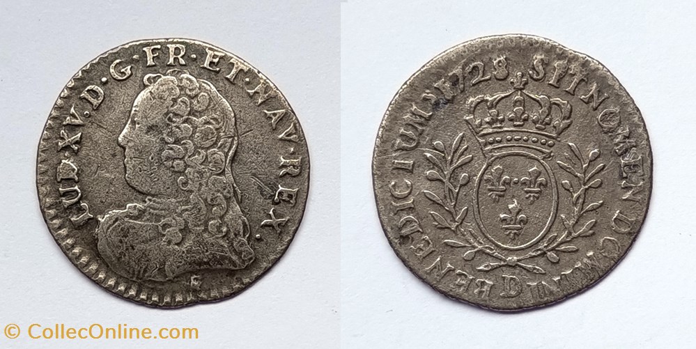 LOUIS XV Vingtième d'écu aux branches d'olivier 1728 Lyon monnaies europe medievale france royales louis xv vingtieme ecu aux branches olivier 1728 lyon