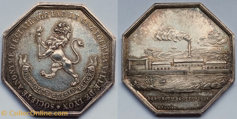 1836 Société anonyme d'éclairage par le gaz pour la ville de Lyon monnaies paranumismatique jetons poids 1836 societe anonyme eclairage par le gaz pour la ville de lyon