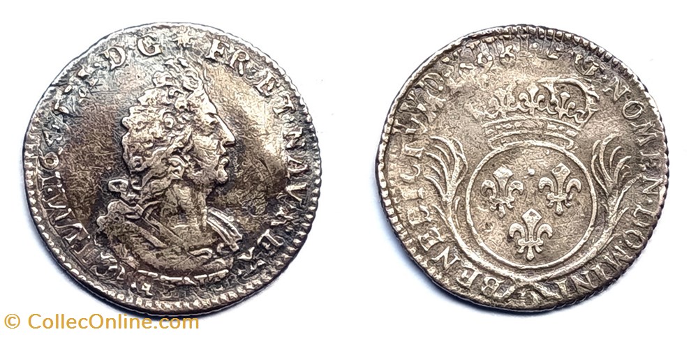 LOUIS XIV douxième d'écu aux palmes 1696 Lyon, réformé monnaies europe medievale france royales louis xiv douxieme ecu aux palmes 1696 lyon reforme
