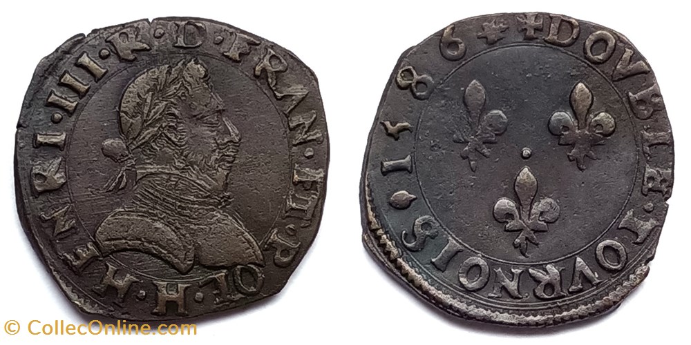 monnaies europe medievale france royales henri iii double tournois 1586 la rochelle