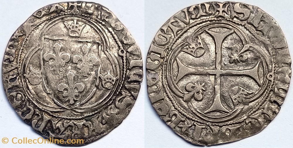 LOUIS XI Blanc à la couronne 2ème émission (4 janvier 1474), Toulouse monnaies europe medievale france royales louis xi blanc a la couronne 2eme emission 4 janvier 1474 toulouse