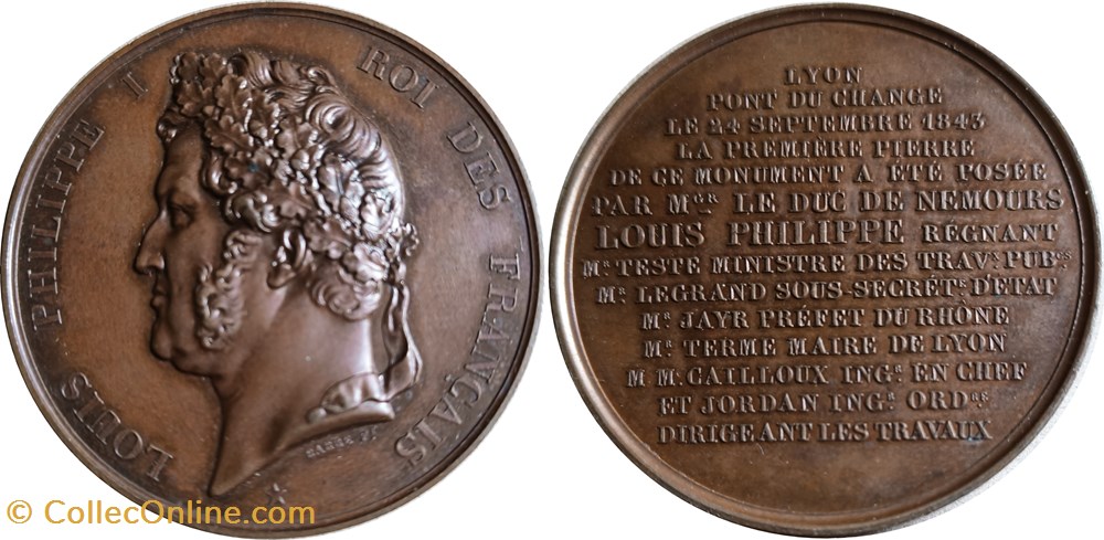 medailles france 1843 louis philippe pose de la premiere pierre du pont du change a lyon