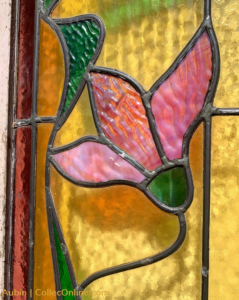 Porte fenêtre motif floral art antiquite verrerie porte fenetre motif floral