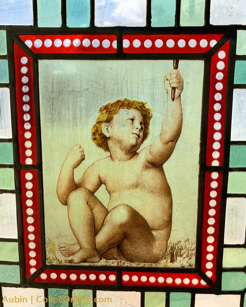 art antiquite verrerie fenetre vitrail baigneur