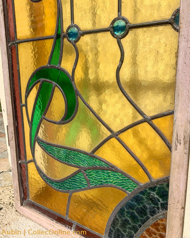 Porte fenêtre motif floral 3 art antiquite verrerie porte fenetre motif floral
