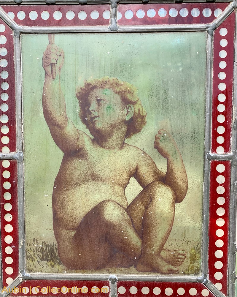 art antiquite verrerie fenetre vitrail baigneur