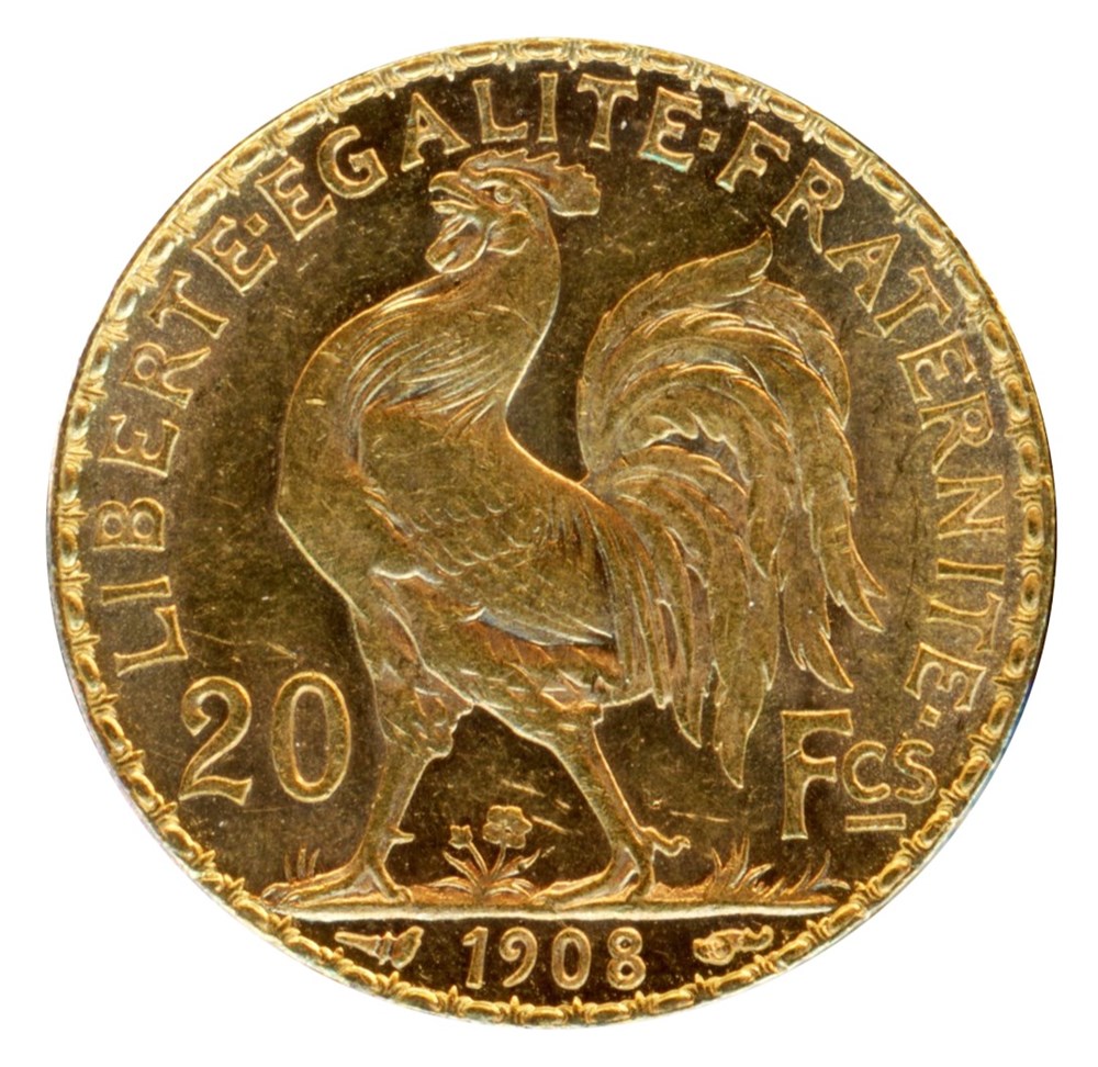 20 Francs Coq, IIIe République, 1908 monnaies monde france 20 francs coq iiie republique 1908