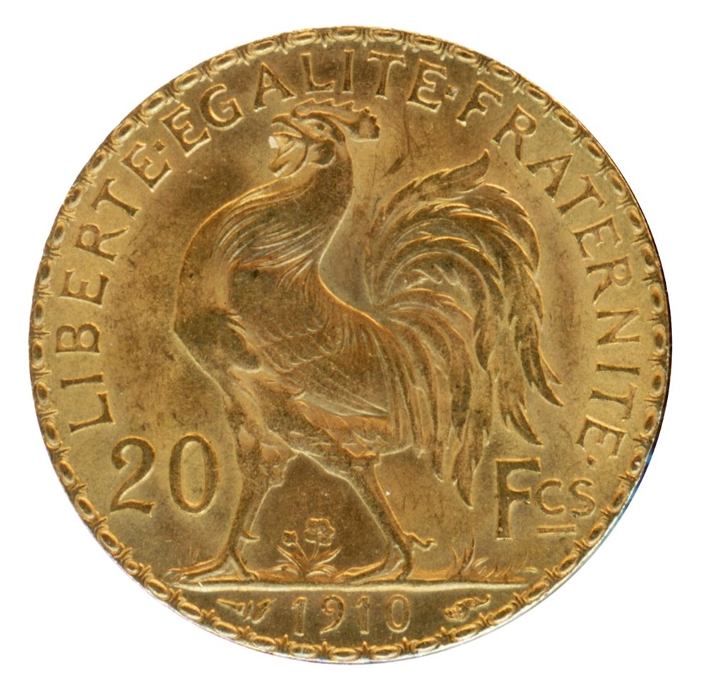 20 Francs Coq, IIIe République, 1910 monnaies monde france 20 francs coq iiie republique 1910