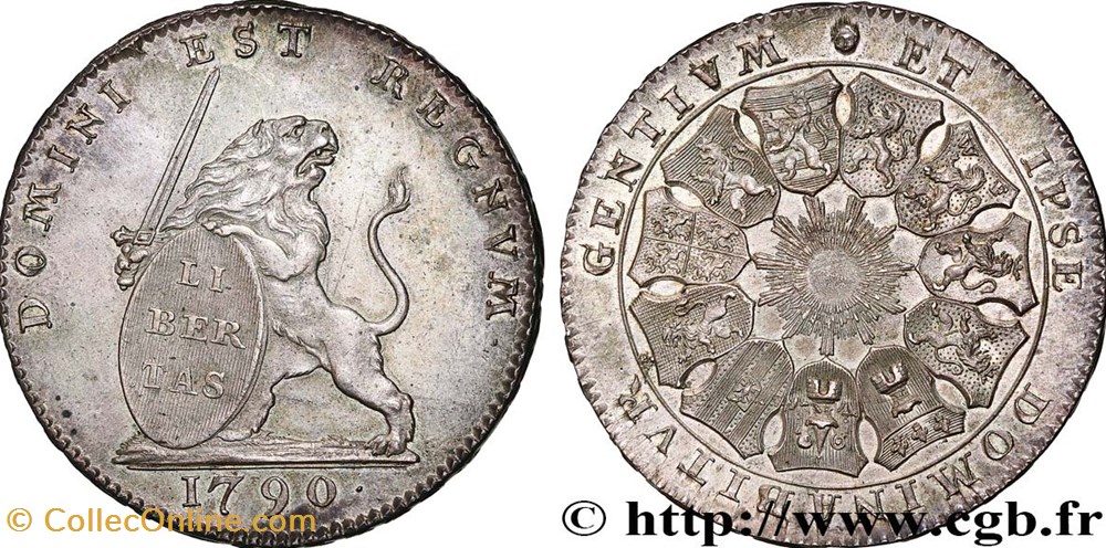 Révolution Brabançonne - Lion d'argent - 3 florins - 1790 monnaies europe medievale pays bas autrichiens revolution brabanconne lion argent 3 florins 1790