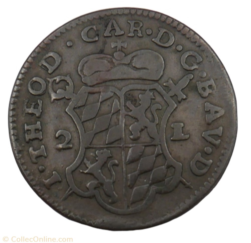Double liard - Jean-Théodore de Bavière - 1751 monnaie double liard jean theodore de baviere 1751