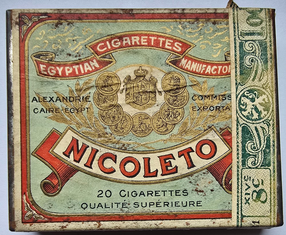 Boîte - 20 cigarettes égyptiennes Nicoleto - 1.00 Fr - Sie. XIV c / 8c art de la table argenterie bistrot alimentation tabac boite 20 cigarettes egyptiennes nicoleto 1 00 fr sie xiv c 8c