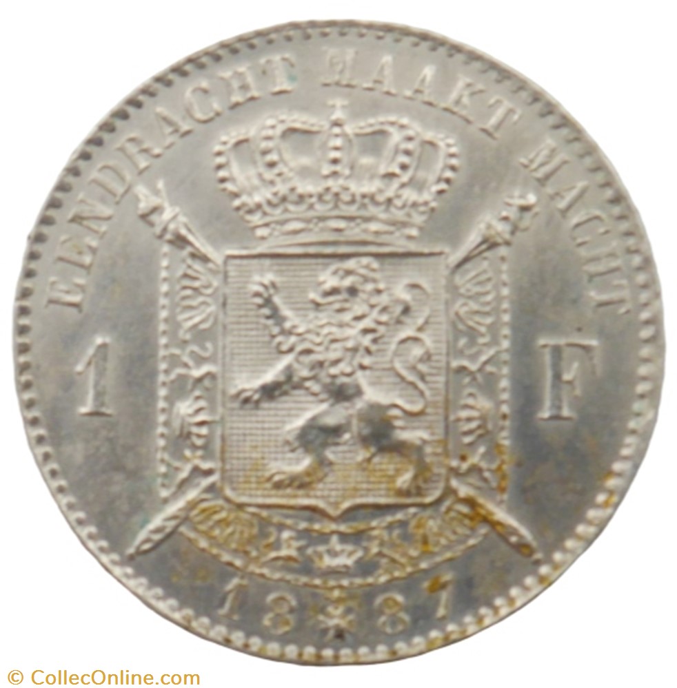 1 franc - Leopold II - 1887 FL monnaie monde belgique 1 franc leopold ii 1887 fl