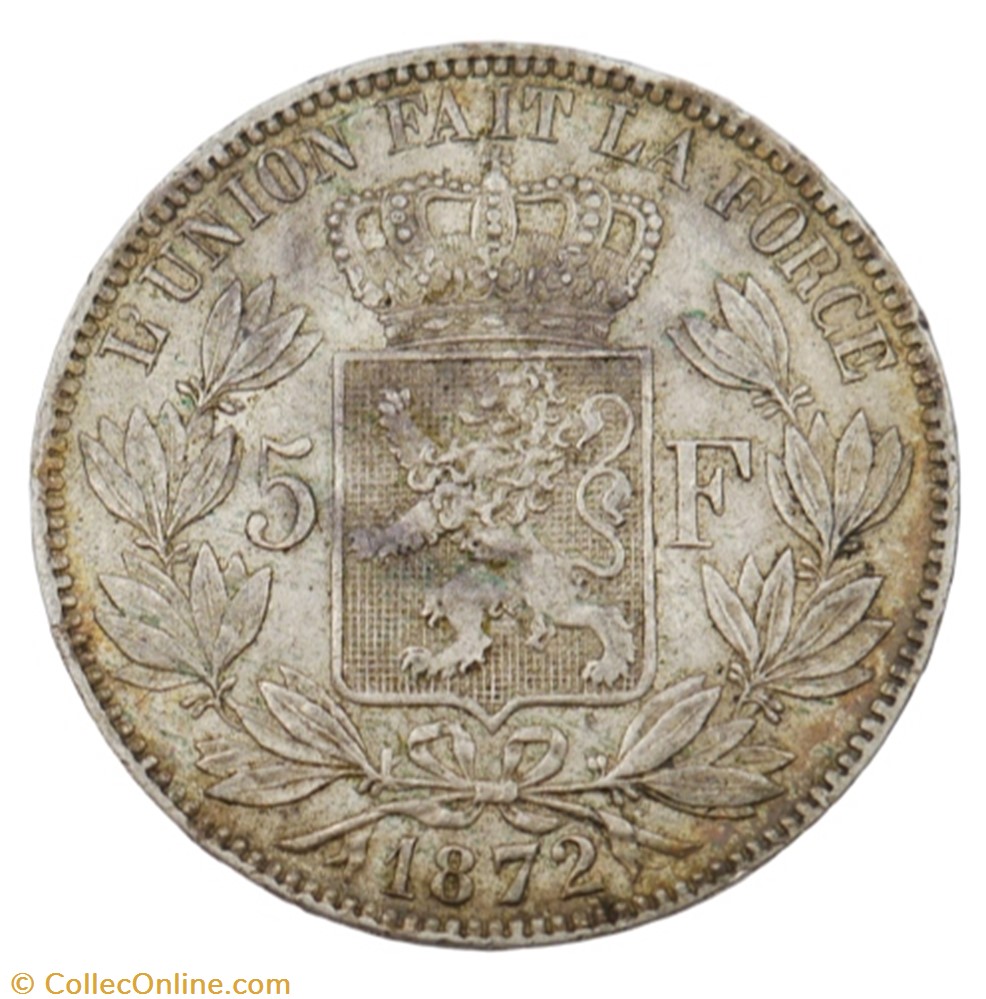 5 francs - Leopold II - 1872 monnaie monde belgique 5 francs leopold ii 1872