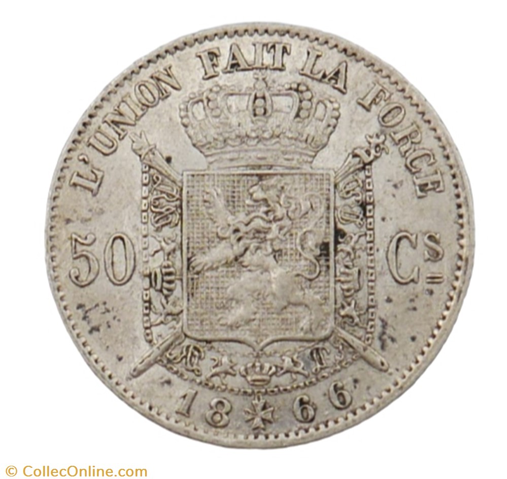 monnaie monde belgique 50 centimes leopold ii 1866