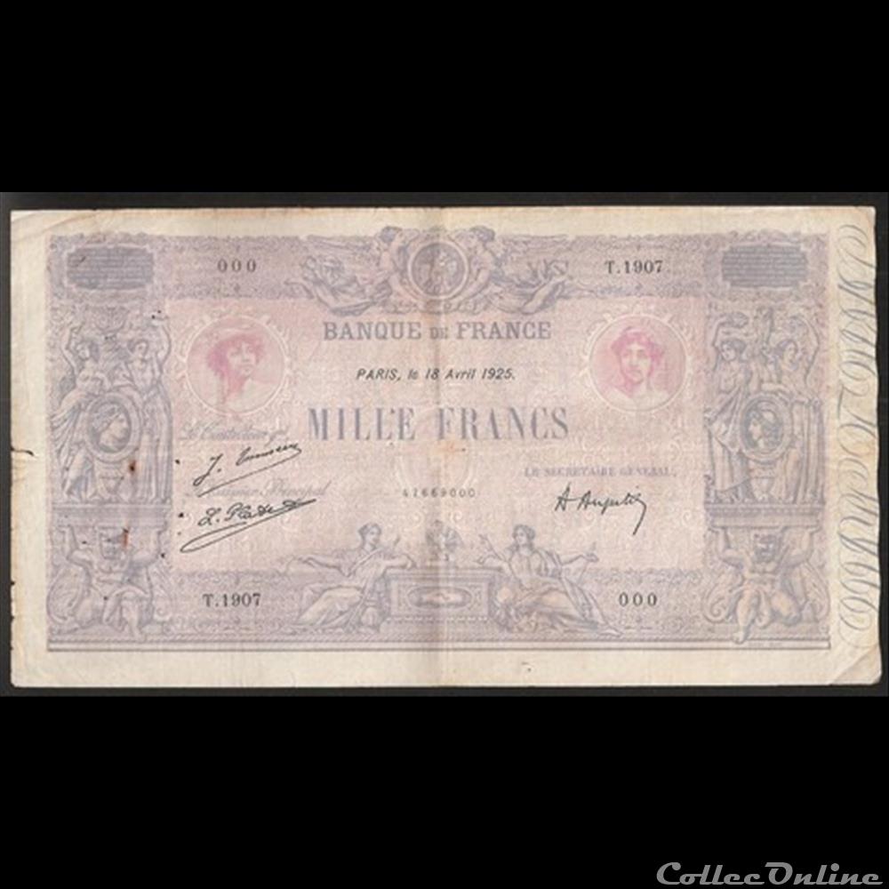 billet france diver 1000 f bleu et rose