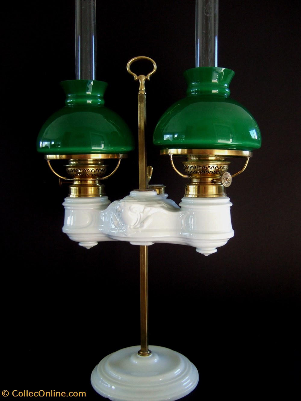 Lampe de travail à pétrole à deux brûleurs " Peignet & Changeur " art antiquites eclairage ancien lampe de travail a petrole a deux bruleurs peignet changeur