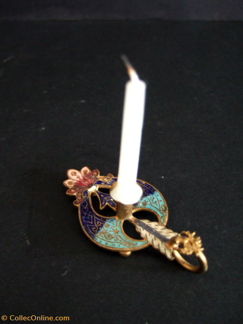 Petit bougeoir de maison de poupée en émaux cloisonnés art antiquites eclairage ancien petit bougeoir de maison de poupee en emaux cloisonnes