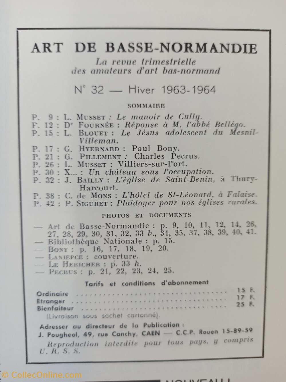 ART de BASSE-NORMANDIE n°32 hiver 1963-1964 Manoir de Cully, Paul Bony, Charles Pecrus antiquites archeologie art de basse normandie n 32 hiver 1963 1964 manoir de cully paul bony charles pecrus