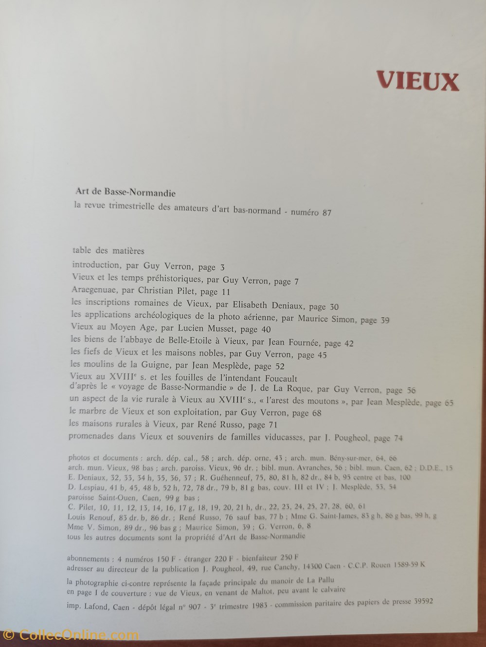 ART de BASSE-NORMANDIE n°87 3e trimestre 1983 VIEUX numéro spécial antiquites archeologie art de basse normandie n 87 3e trimestre 1983 vieux numero special